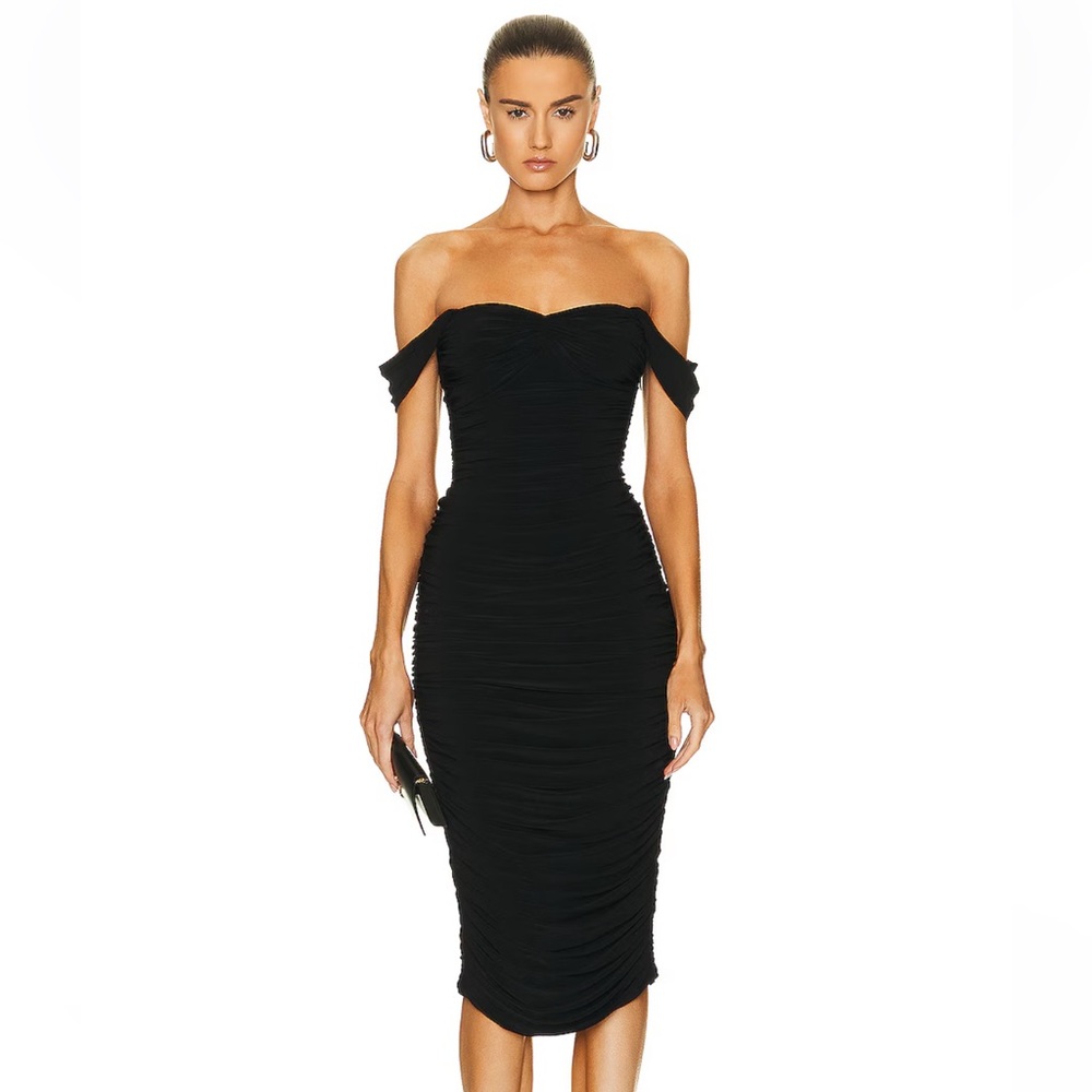 Norma Kamali | NWT | Walter Sweetheart Off the Shoulder Shirred Midi Dress | M